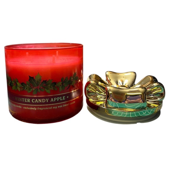 Bath & Body Works Winter Candy Apple‎ 3-Wick Scented Candle with Bow Lid 14.5oz - Picture 3 of 6